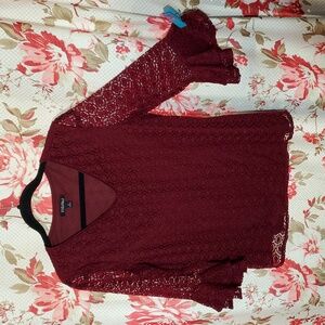 Roz & Ali Deep Red Lace Blouse Medium